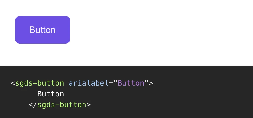 SGDS button component with ariaLabel prop declaratively defined, forwarded into the shadow DOM button element
